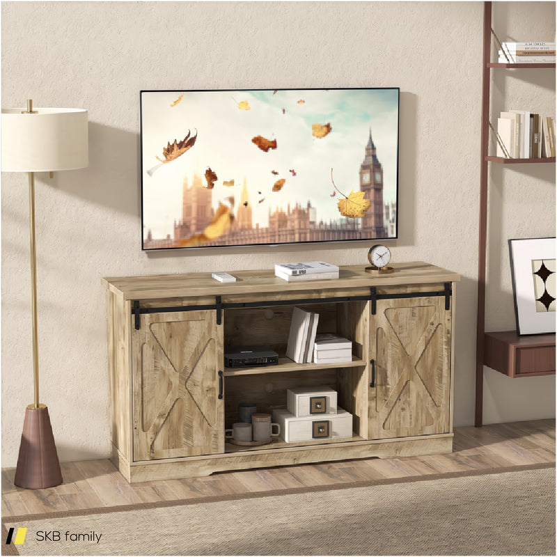 Farmhouse Entertainment Center With Adjustable Shelves And Storage Cabinet 240515-229172