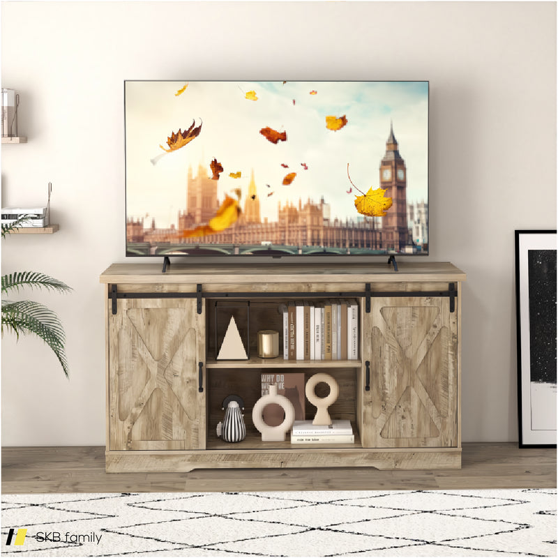 Farmhouse Entertainment Center With Adjustable Shelves And Storage Cabinet 240515-229172