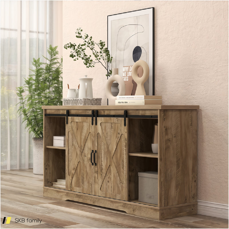 Farmhouse Entertainment Center With Adjustable Shelves And Storage Cabinet 240515-229172