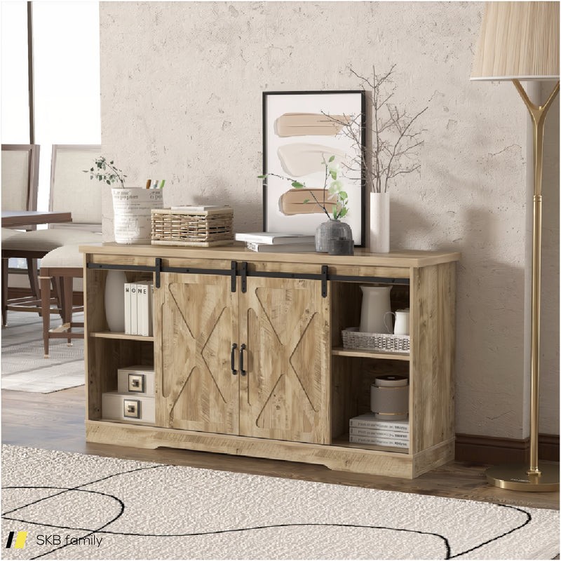 Farmhouse Entertainment Center With Adjustable Shelves And Storage Cabinet 240515-229172