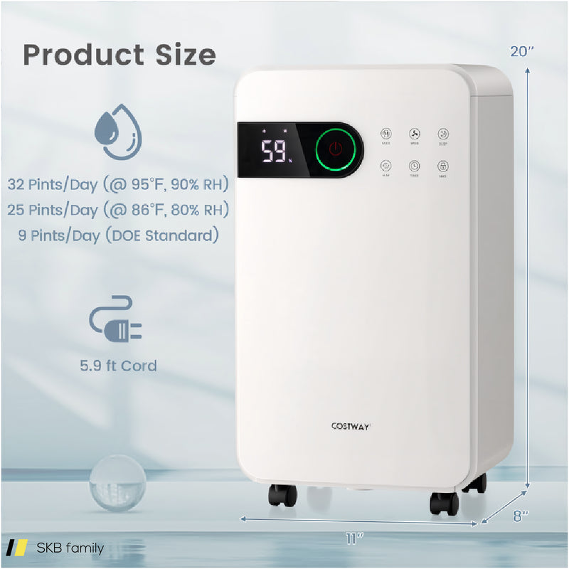 32 Pints Dehumidifier For Home Basement With Sleep Mode And 24h Timer 240515-229173