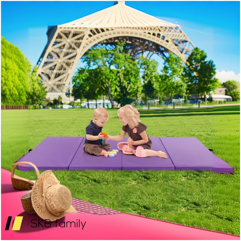 4-Panel Pu Leather Folding Exercise Mat With Carrying Handles 240515-229174