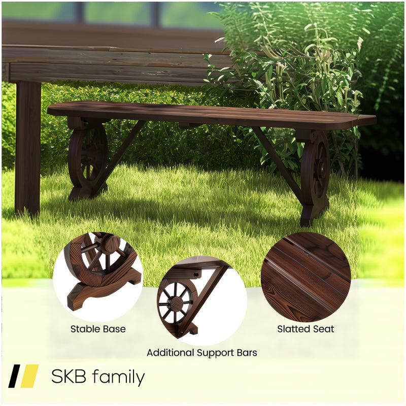 Patio Rustic Wood Bench With Wagon Wheel Base 240515-229175