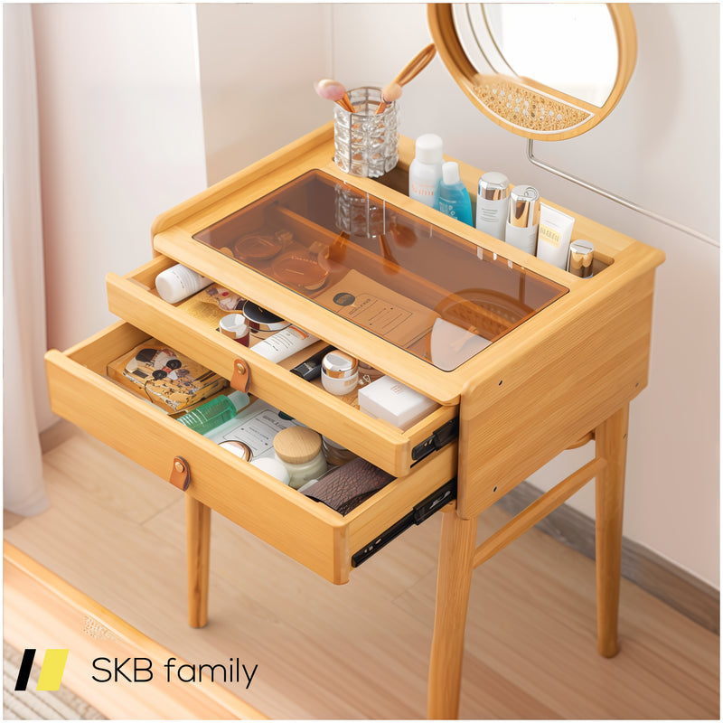 Bamboo Makeup Vanity Table With Stool And Rotating Mirror 240515-229184