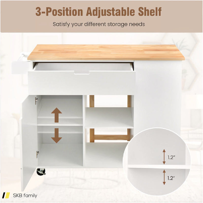 Drop-Leaf Kitchen Island With Rubber Wood Top 240515-229185