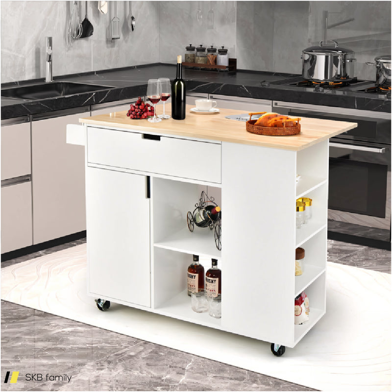 Drop-Leaf Kitchen Island With Rubber Wood Top 240515-229185