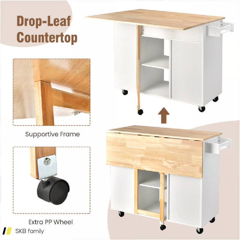 Drop-Leaf Kitchen Island With Rubber Wood Top 240515-229185