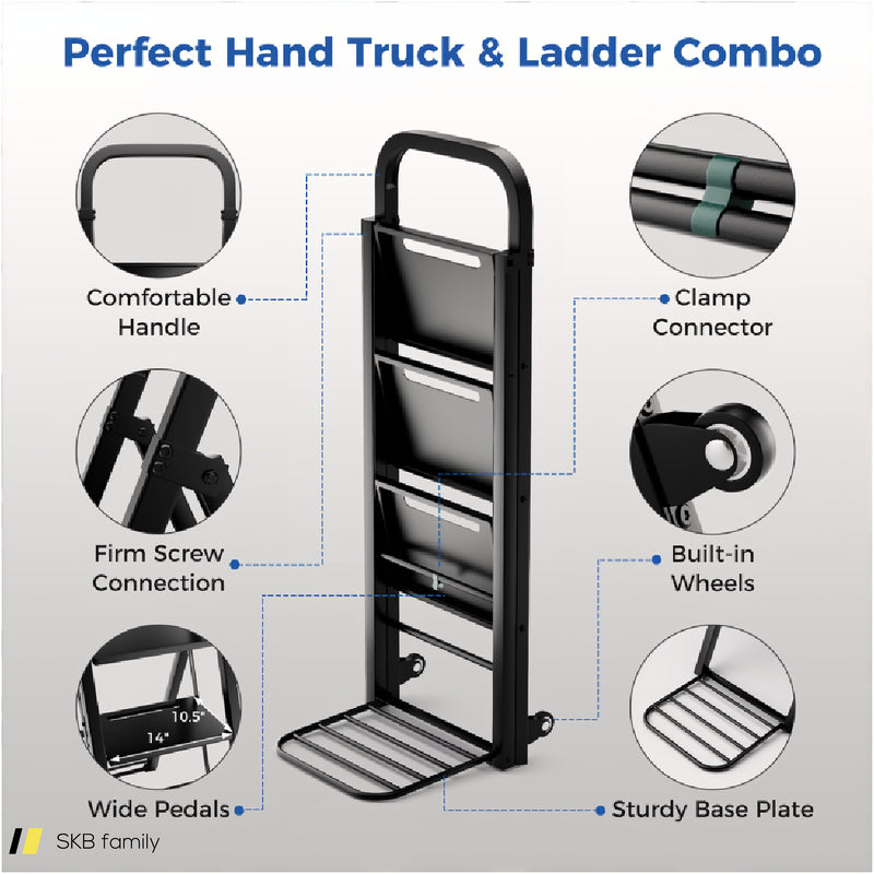 2 In 1 Hand Truck And Ladder Combo With Rubber Wheels And Handle 240515-229187