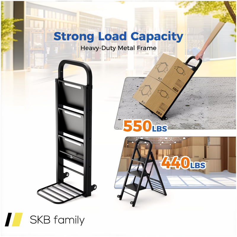 2 In 1 Hand Truck And Ladder Combo With Rubber Wheels And Handle 240515-229187