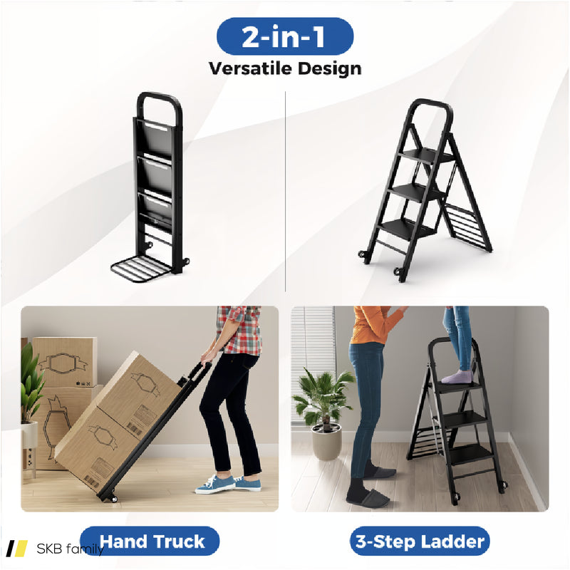 2 In 1 Hand Truck And Ladder Combo With Rubber Wheels And Handle 240515-229187