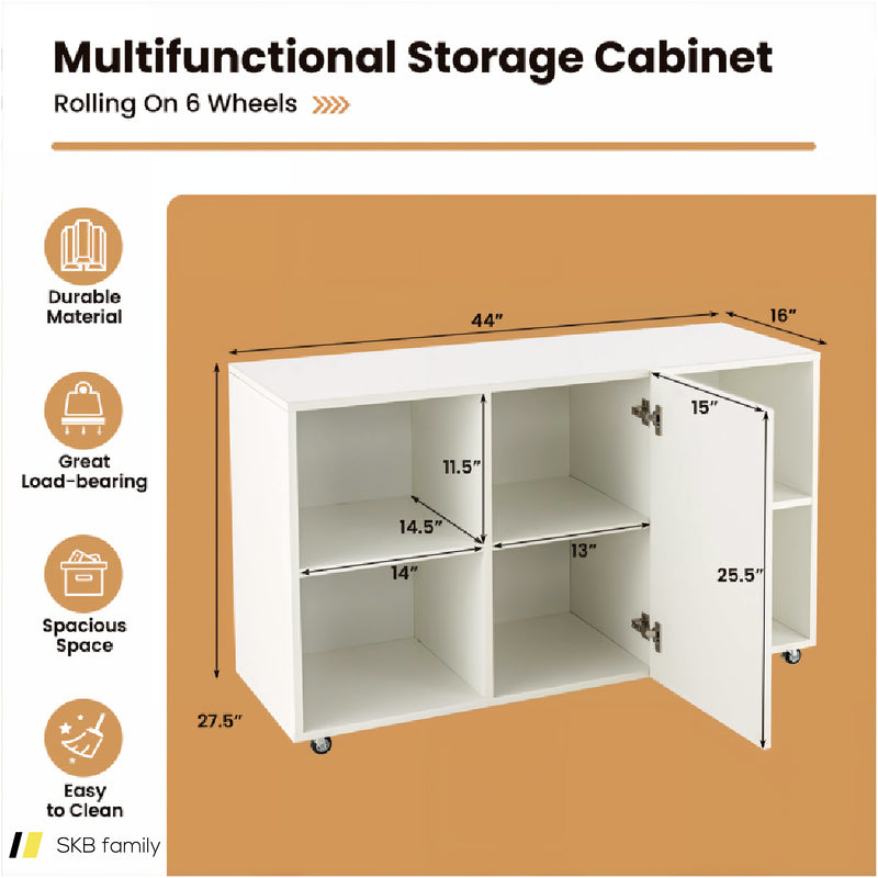 Wood Storage Cabinet With Wheels And 6 Compartments 240515-229191