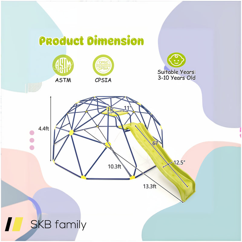 13.3 Ft Climbing Dome Geometric Dome Climber With Extended Wavy Slide And 2 Rest Platforms 240515-229193