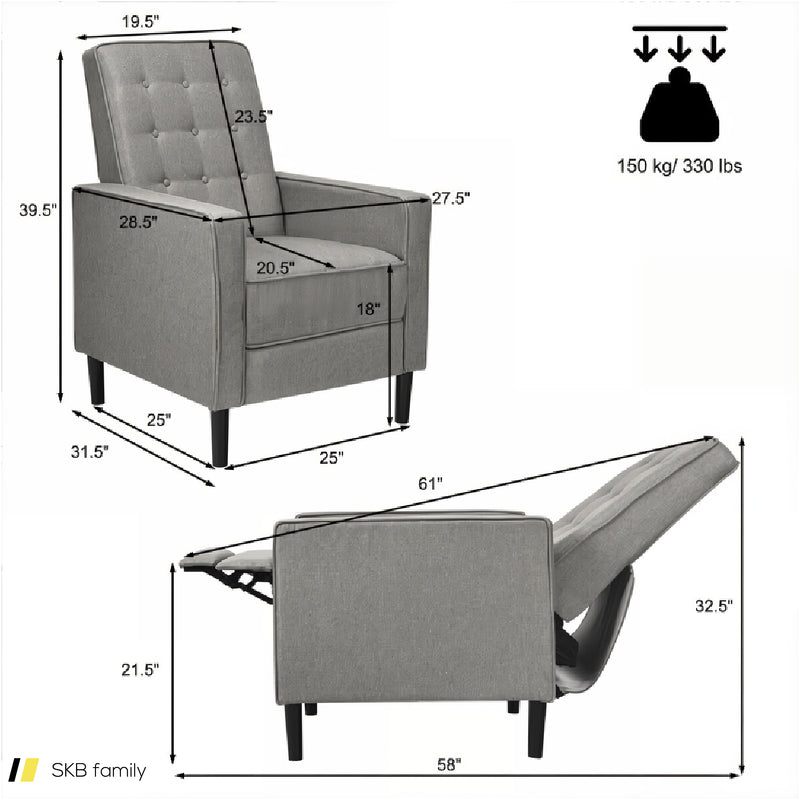 Modern Fabric Push-Back Recliner Chair With Button-Tufted Back And Thick Cushion 240515-229195