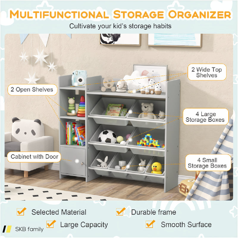 4-Tier Kids Bookshelf And Toy Storage Rack With 8 Toy Organizer Bins 240515-229197