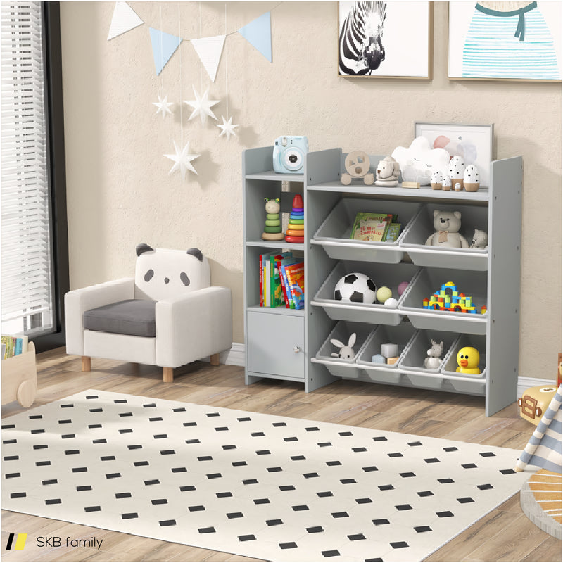 4-Tier Kids Bookshelf And Toy Storage Rack With 8 Toy Organizer Bins 240515-229197