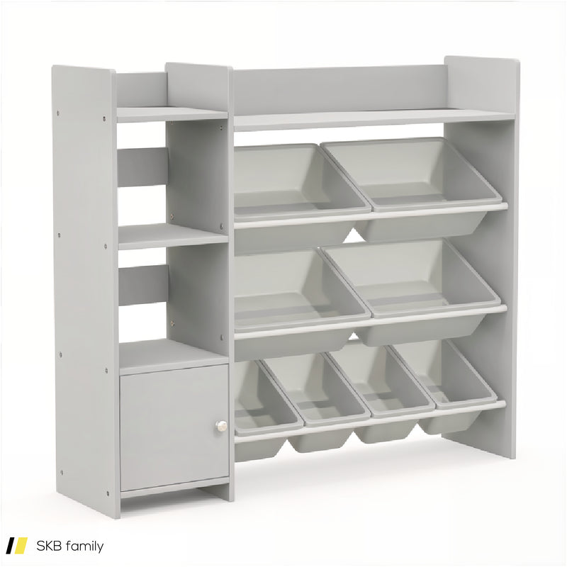 4-Tier Kids Bookshelf And Toy Storage Rack With 8 Toy Organizer Bins 240515-229197