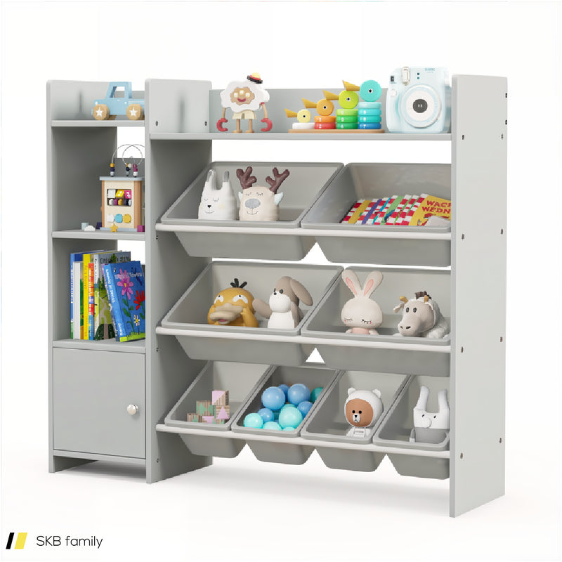 4-Tier Kids Bookshelf And Toy Storage Rack With 8 Toy Organizer Bins 240515-229197