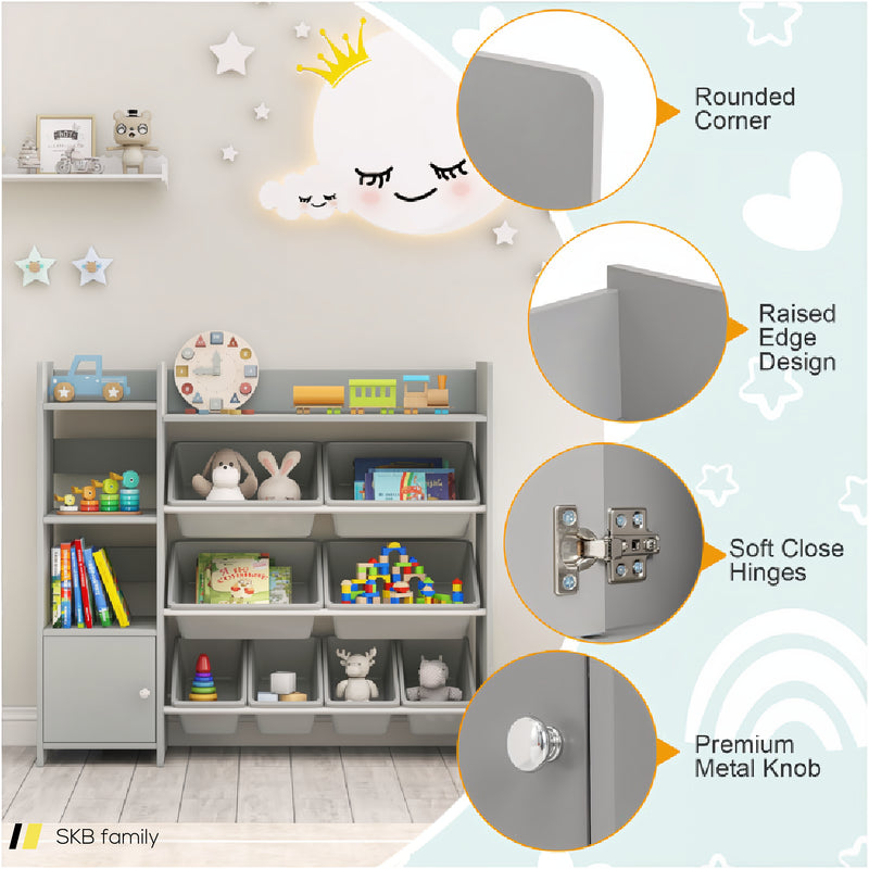 4-Tier Kids Bookshelf And Toy Storage Rack With 8 Toy Organizer Bins 240515-229197