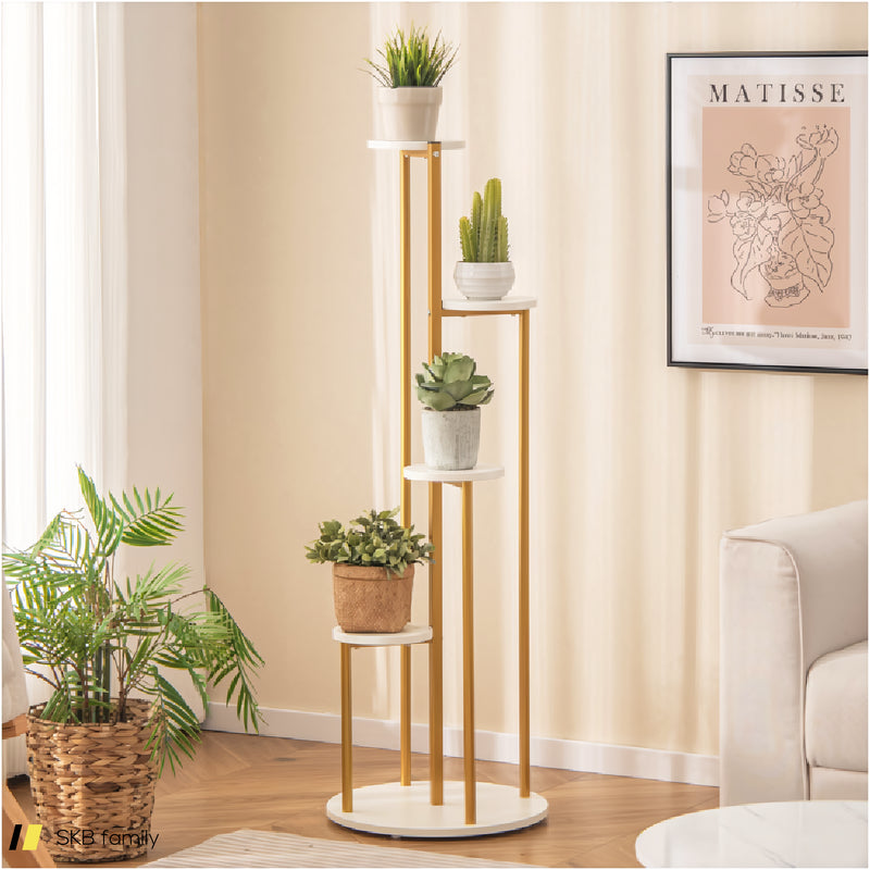 Indoor Metal Plant Stand Corner Plant Shelf For Potted Plant With Golden Metal Frame 240515-229198