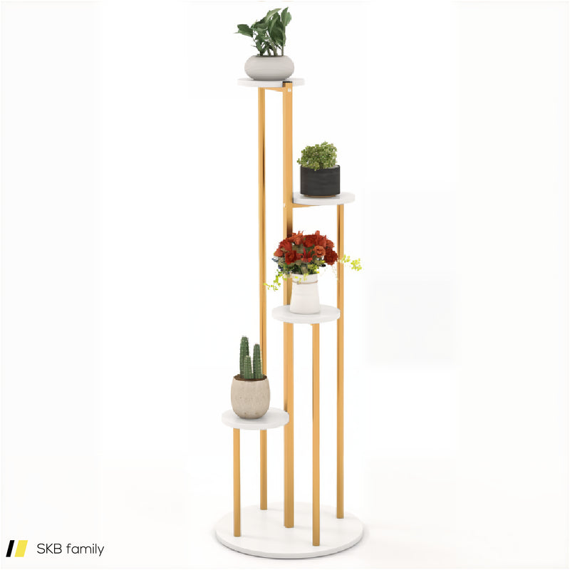 Indoor Metal Plant Stand Corner Plant Shelf For Potted Plant With Golden Metal Frame 240515-229198