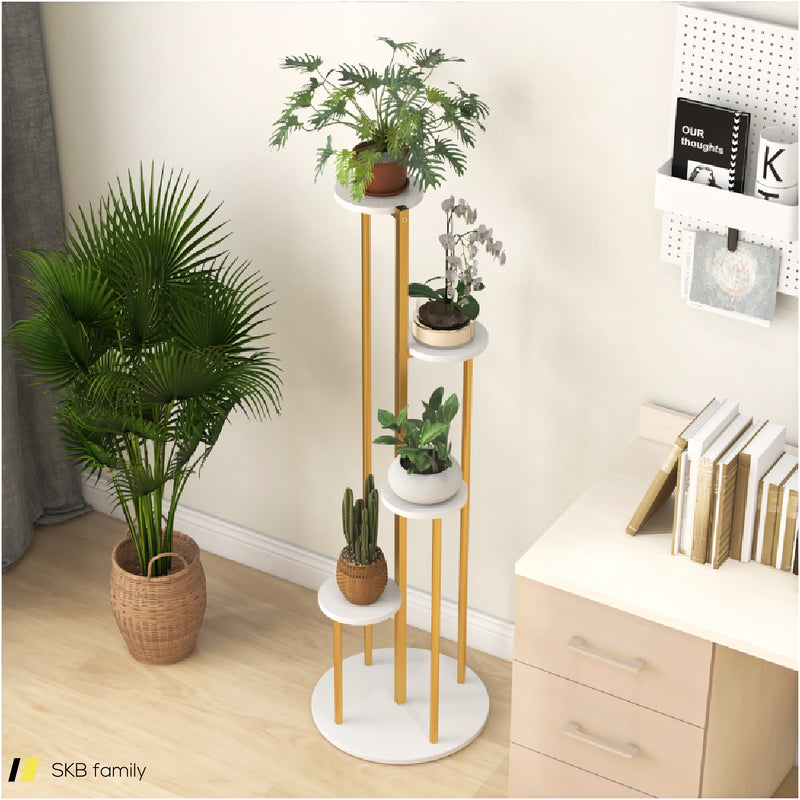 Indoor Metal Plant Stand Corner Plant Shelf For Potted Plant With Golden Metal Frame 240515-229198