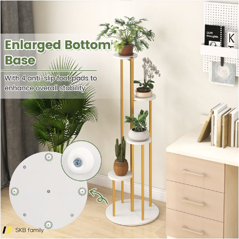 Indoor Metal Plant Stand Corner Plant Shelf For Potted Plant With Golden Metal Frame 240515-229198