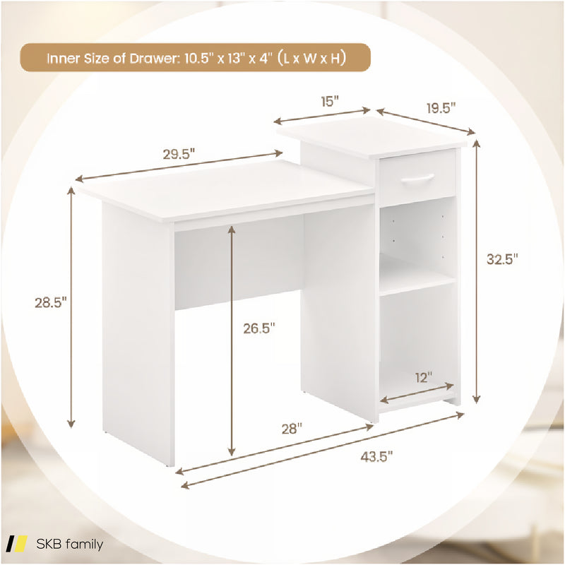 Computer Desk With Drawer Modern Laptop Pc Desk With Adjustable Shelf And Cable Hole 240515-229202