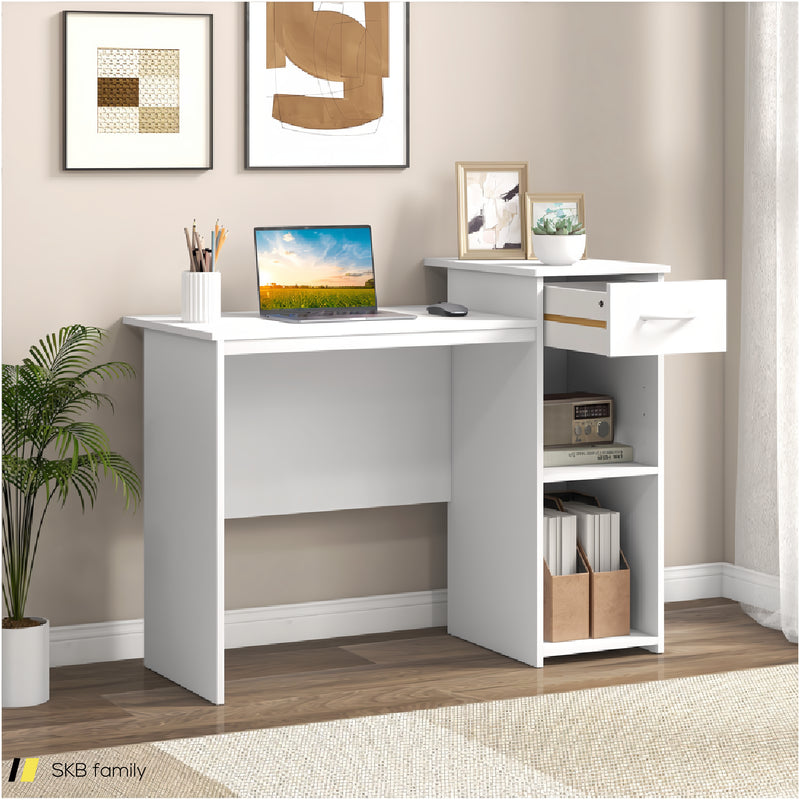 Computer Desk With Drawer Modern Laptop Pc Desk With Adjustable Shelf And Cable Hole 240515-229202