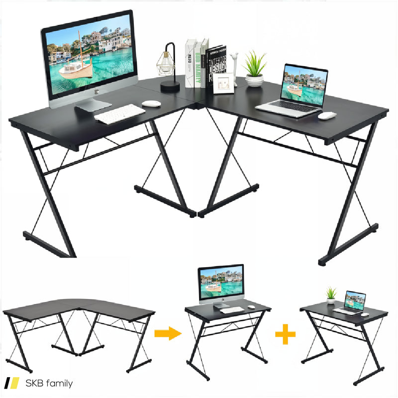 59 Inch L-Shaped Desk Corner Computer Desk With Round Corner 240515-229204