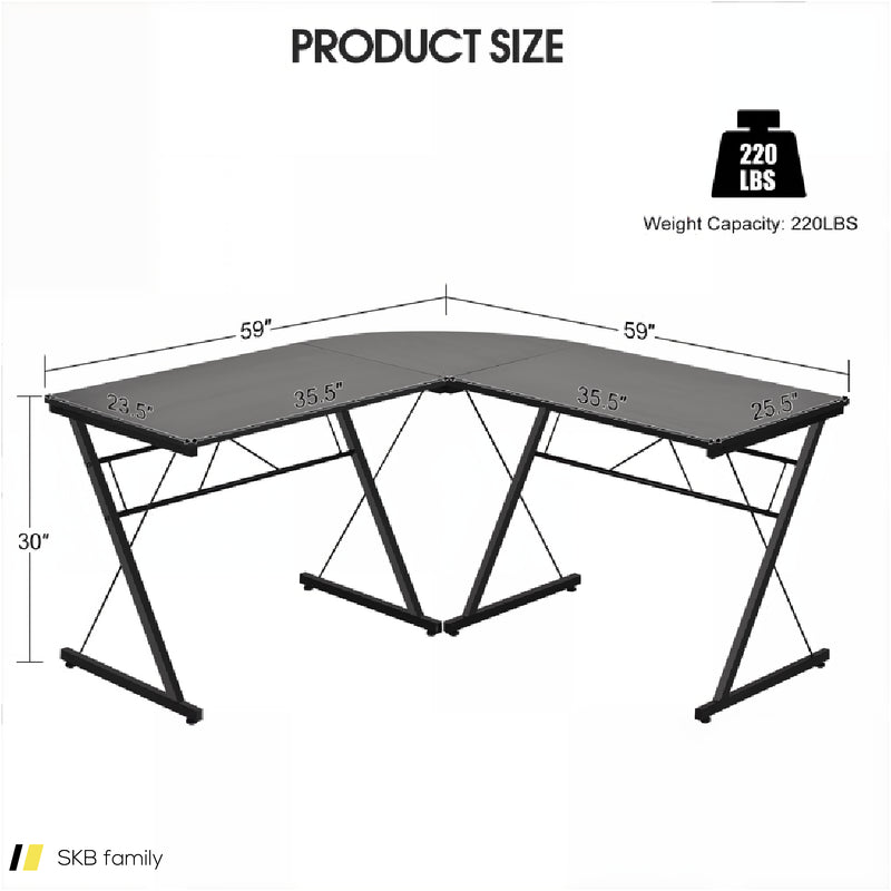 59 Inch L-Shaped Desk Corner Computer Desk With Round Corner 240515-229204