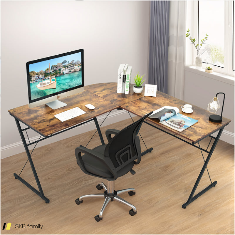 59 Inch L-Shaped Desk Corner Computer Desk With Round Corner 240515-229204