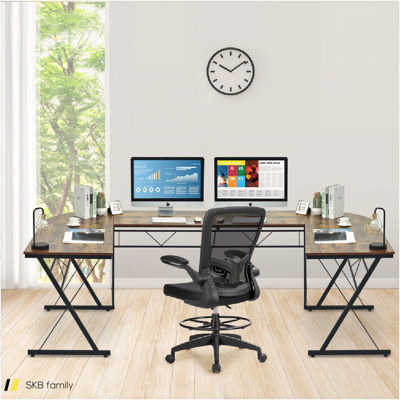 59 Inch L-Shaped Desk Corner Computer Desk With Round Corner 240515-229204