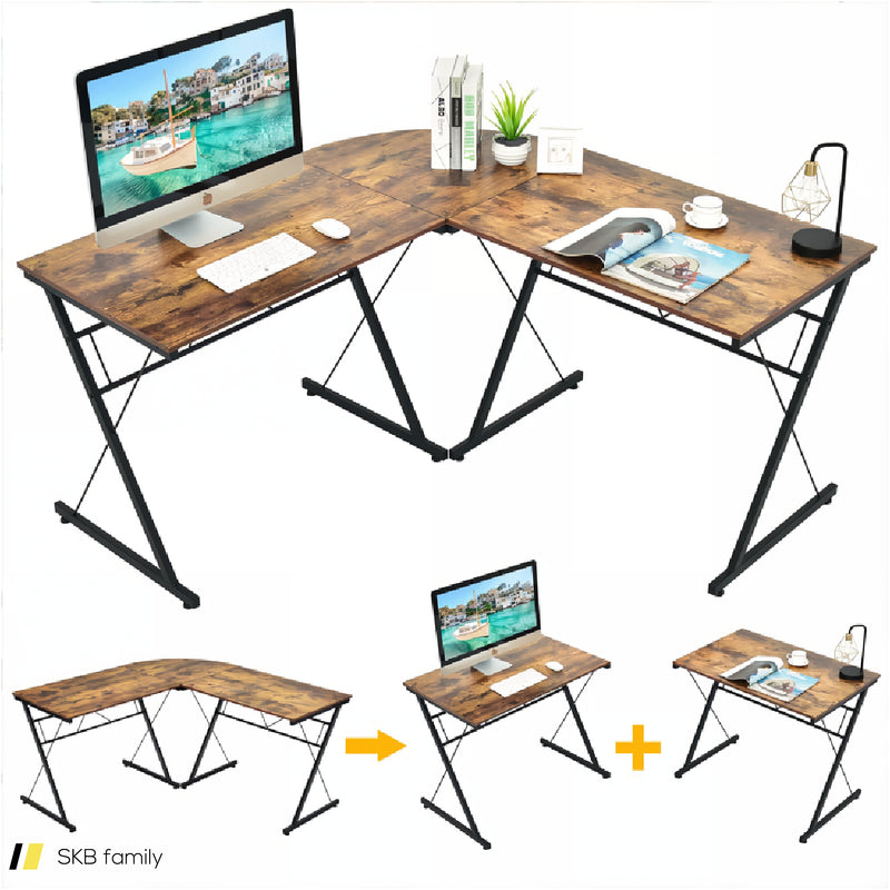 59 Inch L-Shaped Desk Corner Computer Desk With Round Corner 240515-229204