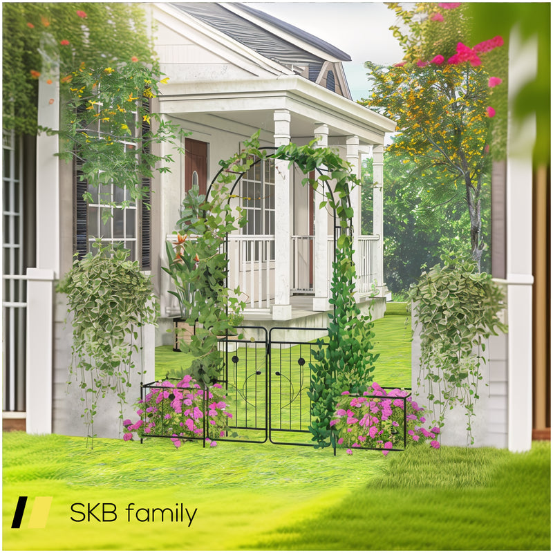 87 Inches Garden Arbor With Lockable Gate Side Planters 240615-229205