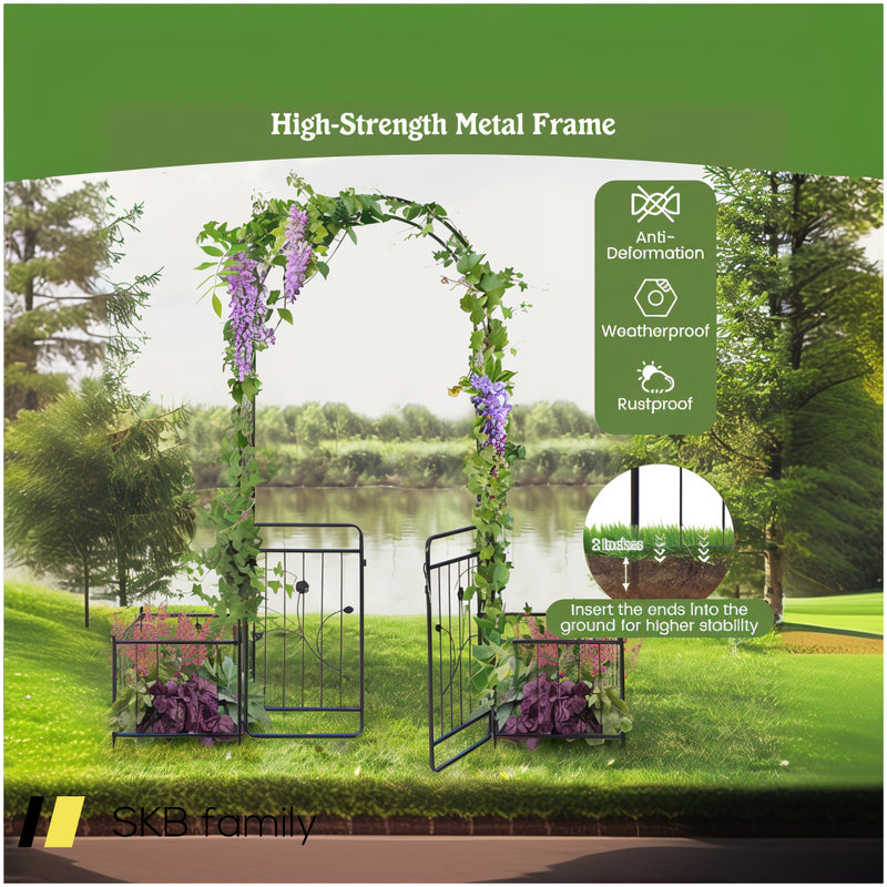 87 Inches Garden Arbor With Lockable Gate Side Planters 240615-229205