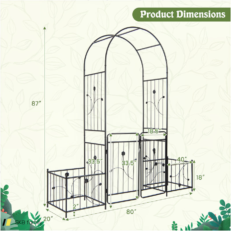 87 Inches Garden Arbor With Lockable Gate Side Planters 240515-229205