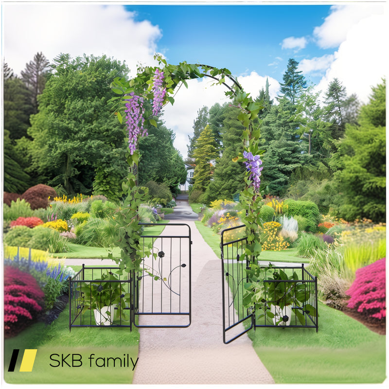 87 Inches Garden Arbor With Lockable Gate Side Planters 240615-229205