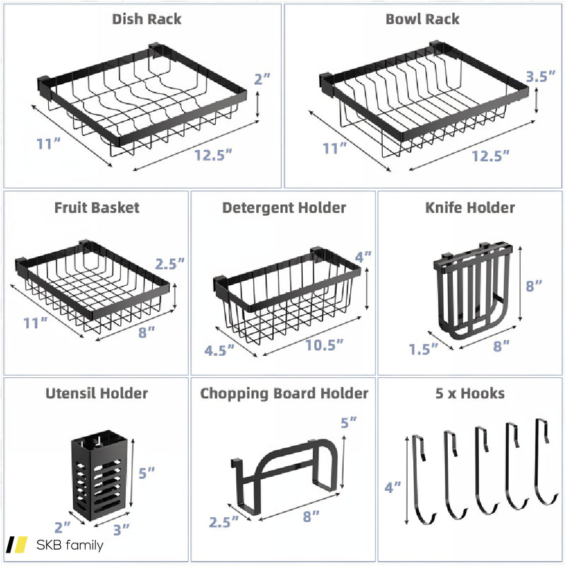 2 Tier Adjustable Over Sink Dish Drying Rack With 8 Hooks 240515-229207