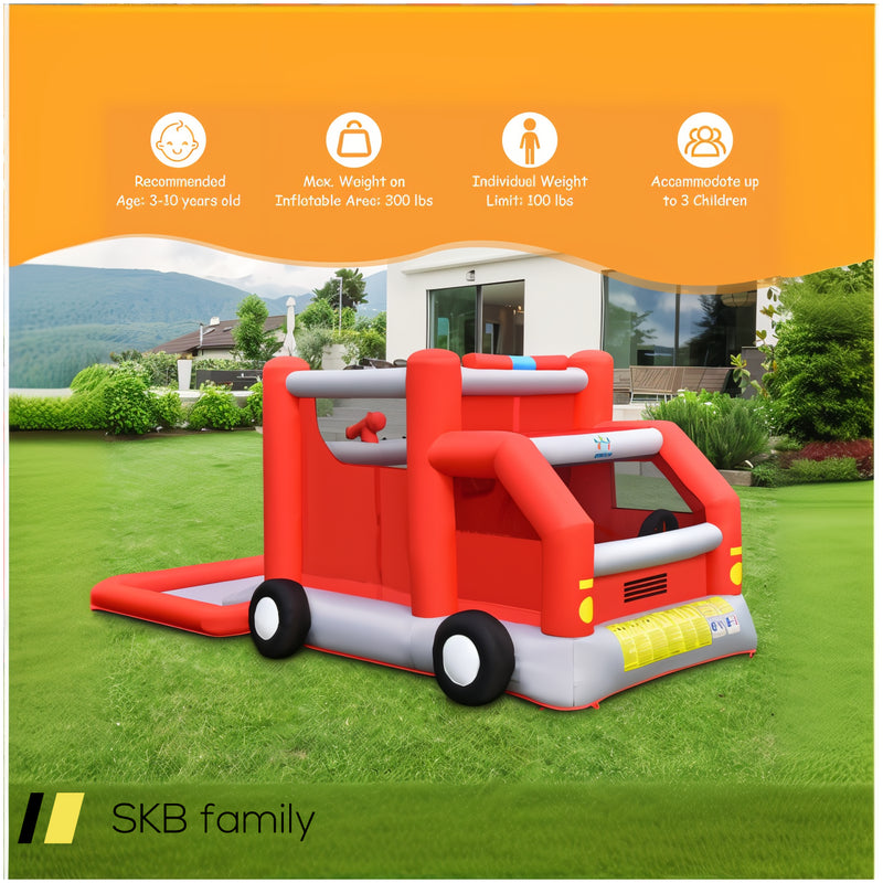 Fire Truck Themed Inflatable Castle Water Park Kids Bounce House Without Blower 240515-229211