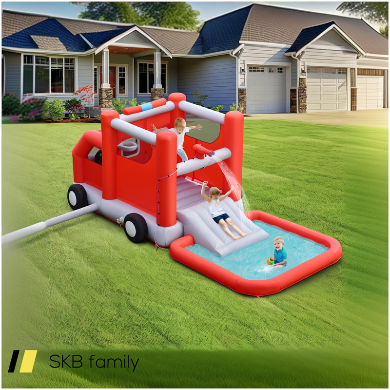 Fire Truck Themed Inflatable Castle Water Park Kids Bounce House Without Blower 240515-229211