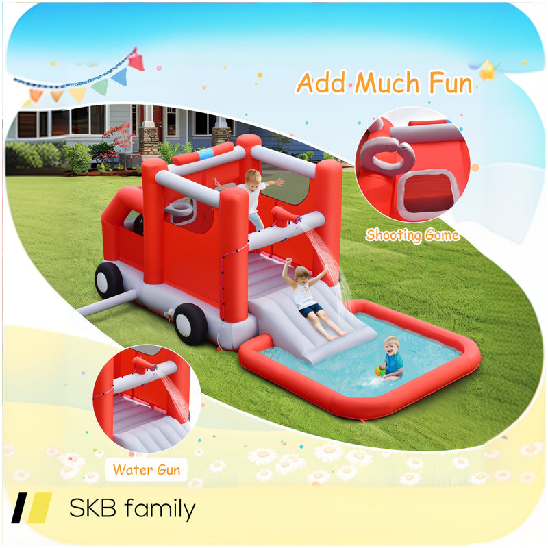 Fire Truck Themed Inflatable Castle Water Park Kids Bounce House Without Blower 240515-229211