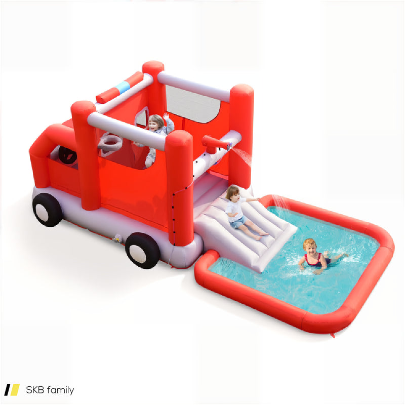 Fire Truck Themed Inflatable Castle Water Park Kids Bounce House Without Blower 240515-229211