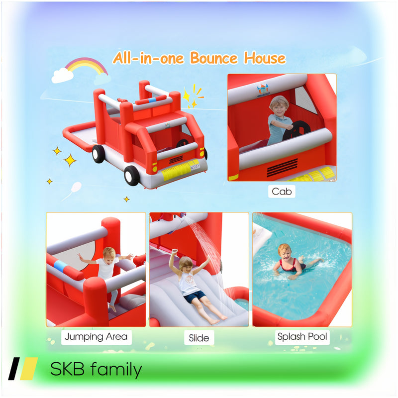 Fire Truck Themed Inflatable Castle Water Park Kids Bounce House Without Blower 240515-229211