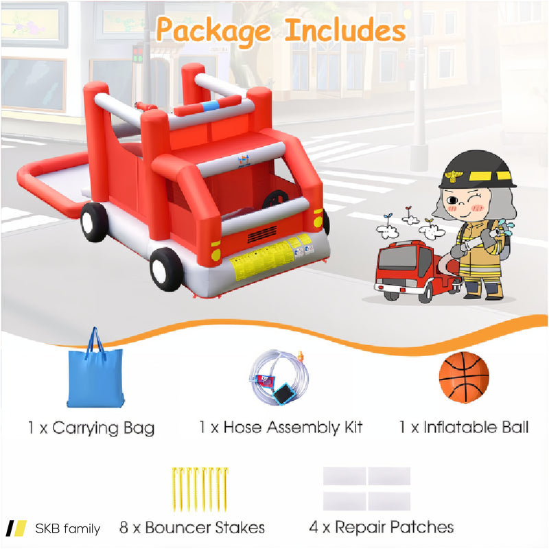 Fire Truck Themed Inflatable Castle Water Park Kids Bounce House Without Blower 240515-229211