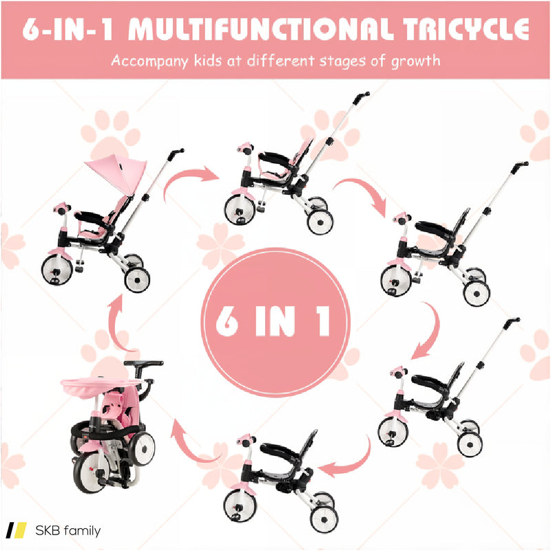 6-In-1 Foldable Baby Tricycle Toddler Stroller With Adjustable Handle 240515-229215