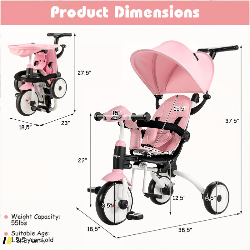 6-In-1 Foldable Baby Tricycle Toddler Stroller With Adjustable Handle 240515-229215