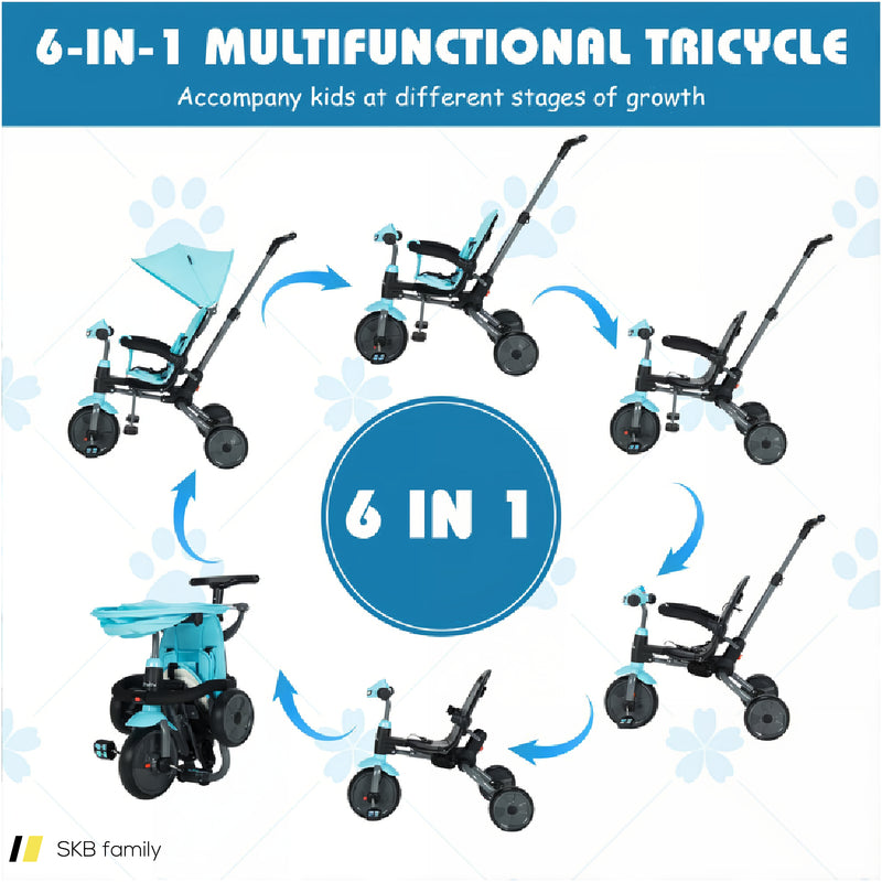 6-In-1 Foldable Baby Tricycle Toddler Stroller With Adjustable Handle 240515-229215