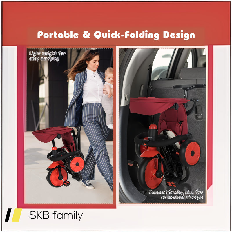 6-In-1 Foldable Baby Tricycle Toddler Stroller With Adjustable Handle 240515-229215