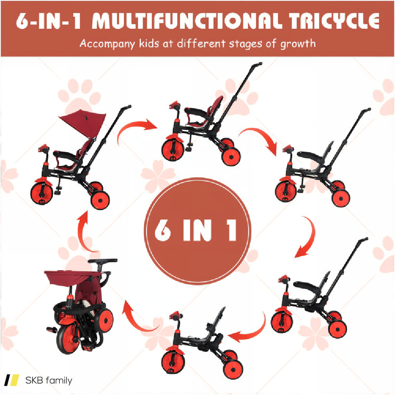 6-In-1 Foldable Baby Tricycle Toddler Stroller With Adjustable Handle 240515-229215