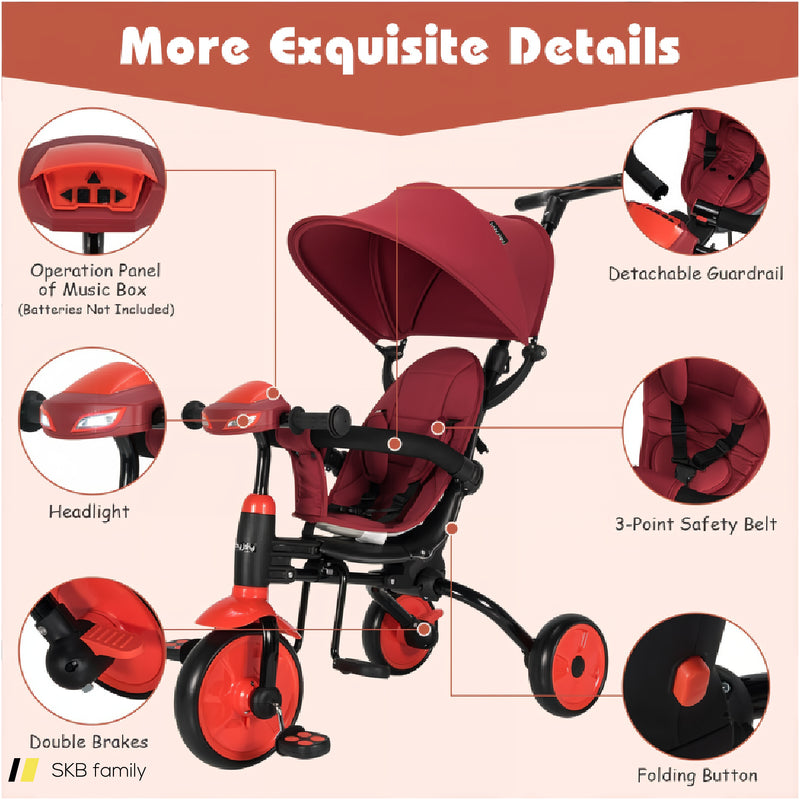 6-In-1 Foldable Baby Tricycle Toddler Stroller With Adjustable Handle 240515-229215